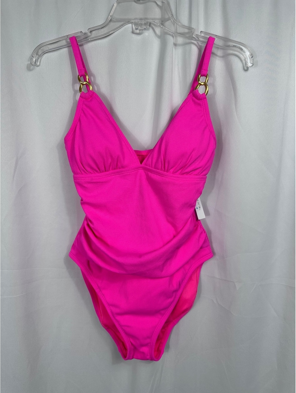 Bleu Rod Beattie Pink One Piece Swimsuit with Gold Ring Detail Size 6